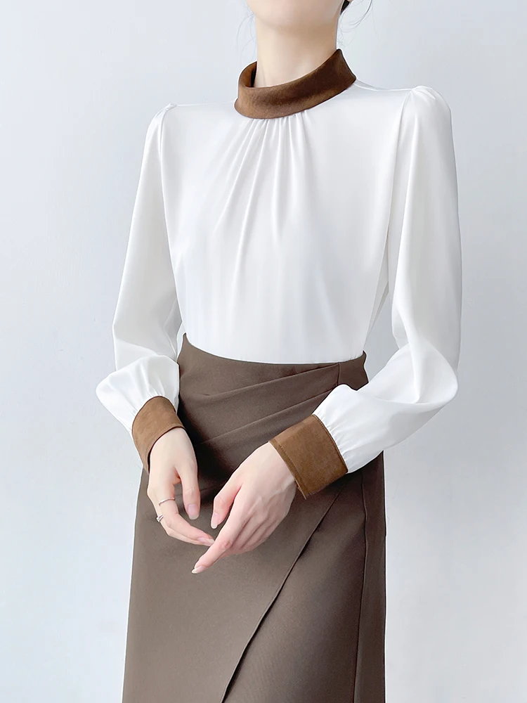 Корейская женская рубашка с длинным рукавом и воротником-стойкой, бежевая, для повседневной носки, как базовый слой или верхняя одежда
Корейская женская рубашка с длинным рукавом и воротником-стойкой, бежевая, для повседневной носки, как базовый слой или верхняя одежда