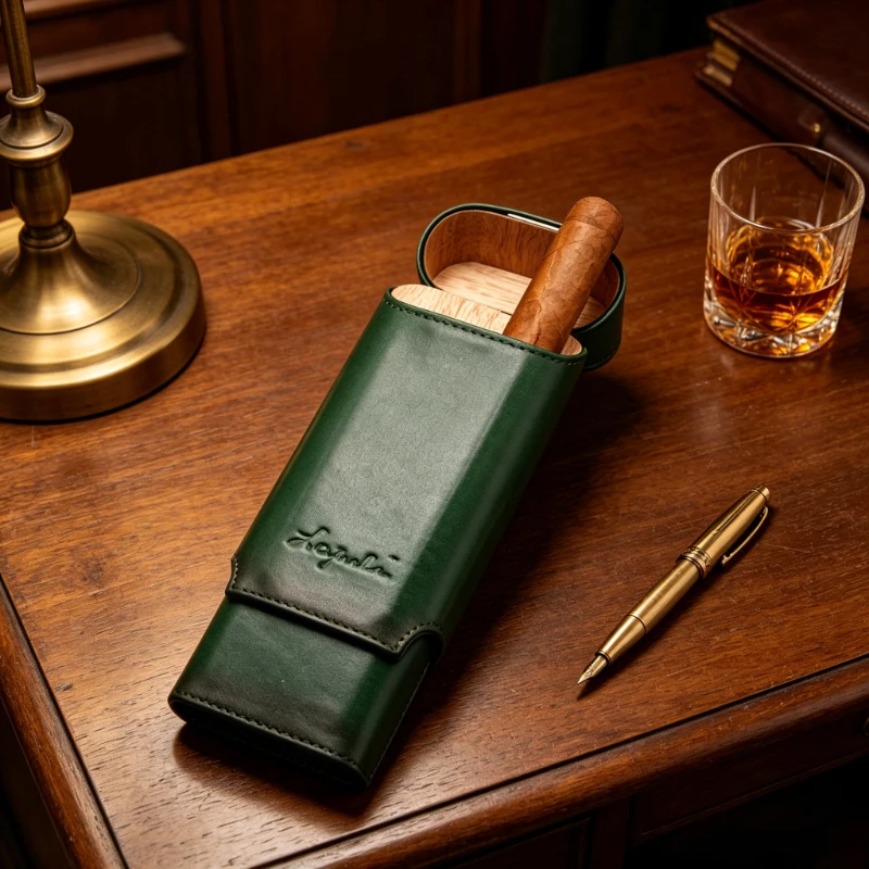 Elegant Leather Cigar Travel Box, 3-6 Cigar Capacity in Green & Brown
Elegant Leather Cigar Travel Box, 3-6 Cigar Capacity in Green & Brown