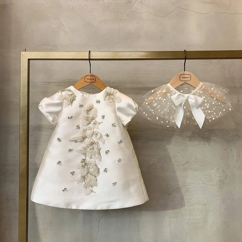 Baby Girl Princess Pearl Beading Flower Lace Silk Dress Puff Sleeve Child Vestido Party Pageant Birthday Baby Clothes 1-12Y
Baby Girl Princess Pearl Beading Flower Lace Silk Dress Puff Sleeve Child Vestido Party Pageant Birthday Baby Clothes 1-12Y