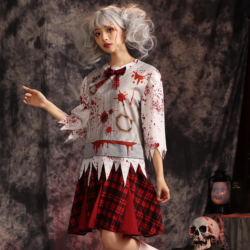 Женский костюм зомби на Хэллоуин, витражный кровью, студенческий orm Zombie, косплей, красный клетчатый костюм Dr, сценическая одежда, этническая одежда 
Женский костюм зомби на Хэллоуин, витражный кровью, студенческий orm Zombie, косплей, красный клетчатый костюм Dr, сценическая одежда, этническая одежда