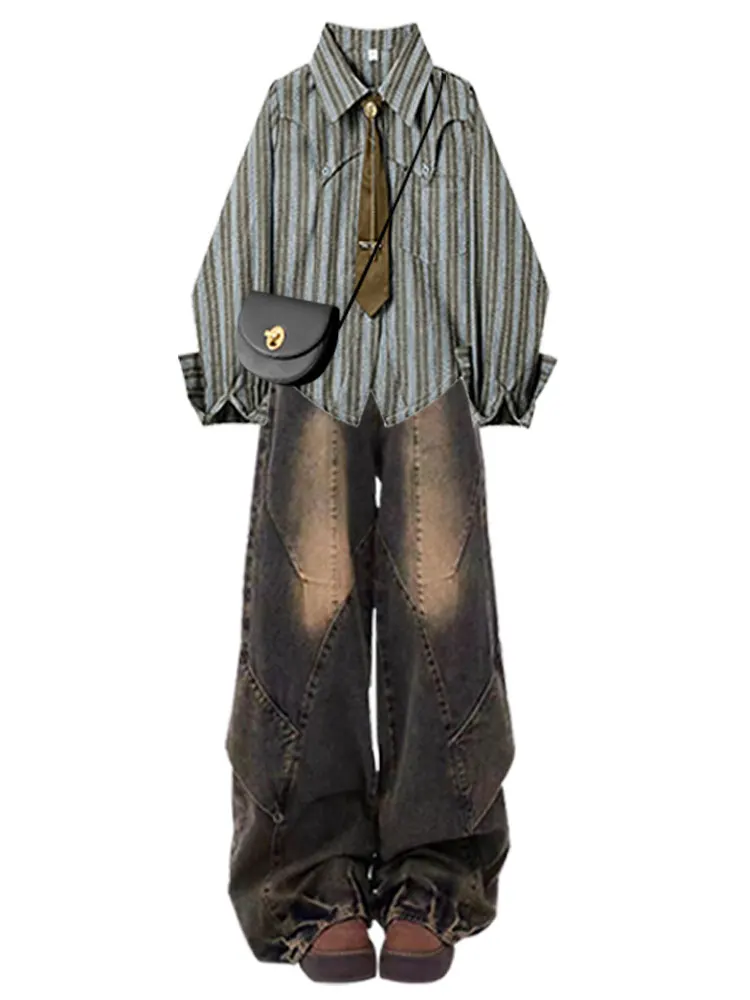 Spring 2025 Women's Casual Stripe irt American Sle Vintage Worn Denim Two-Piece Set Versatile Design Classic Faion Ense...
Spring 2025 Women's Casual Stripe irt American Sle Vintage Worn Denim Two-Piece Set Versatile Design Classic Faion Ense...