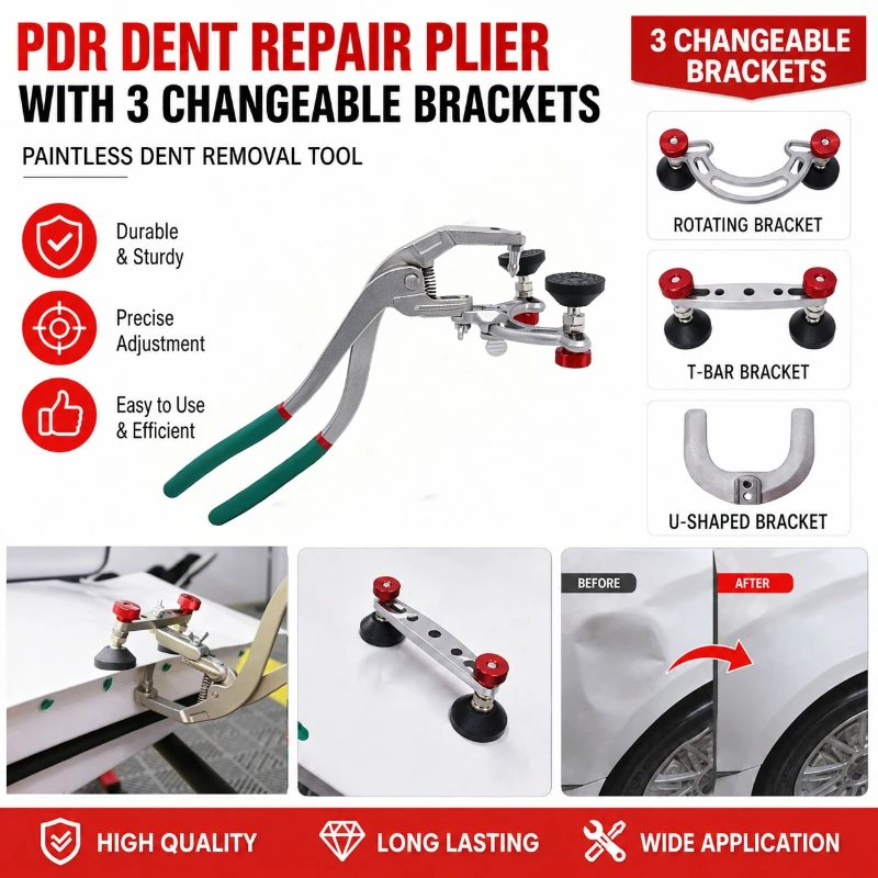 PDR Car Dent Repair Plier with 3 Changeable Brackets Auto Body Edge Lifter Tool Vehicle Paintless Damage Removal Hand Tools
PDR Car Dent Repair Plier with 3 Changeable Brackets Auto Body Edge Lifter Tool Vehicle Paintless Damage Removal Hand Tools