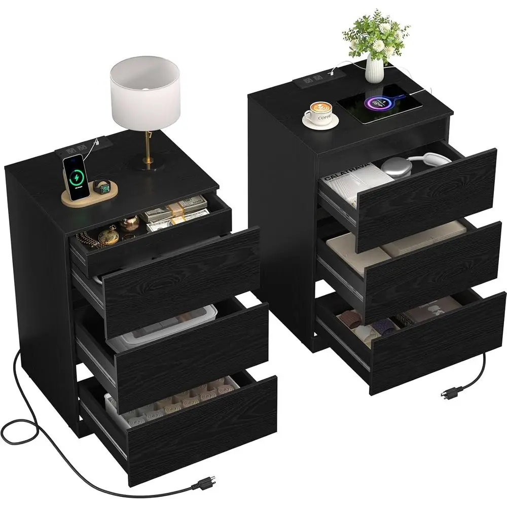 Double Nightstand Set, 26 High with Secret Drawer, Charging Station, 4 Drawers, Modern Bedroom Furniture, Black
Double Nightstand Set, 26 High with Secret Drawer, Charging Station, 4 Drawers, Modern Bedroom Furniture, Black