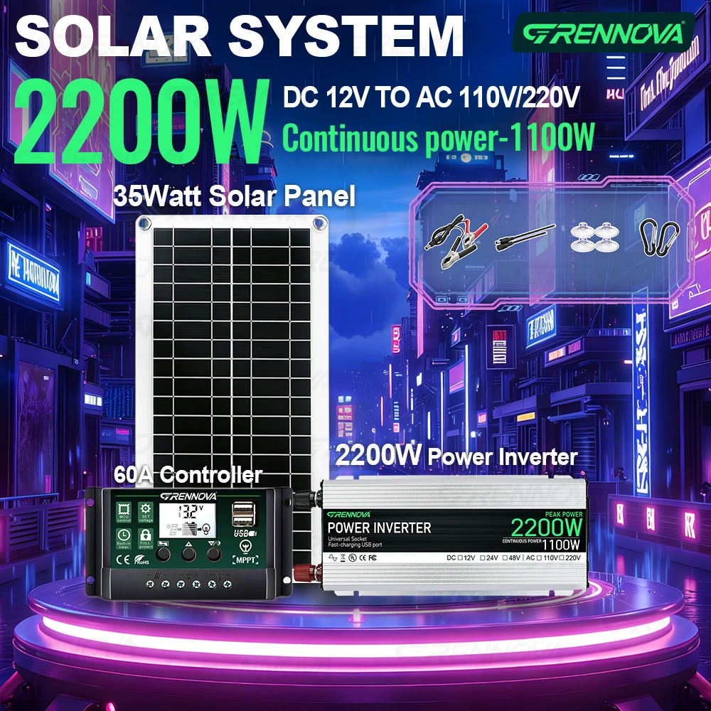 Grennova 2200W All-in-One Solar Toolbox Kit 30W Panels 2200W Inverter 60A MPPT Controller for Campervans & Small Studios
Grennova 2200W All-in-One Solar Toolbox Kit 30W Panels 2200W Inverter 60A MPPT Controller for Campervans & Small Studios