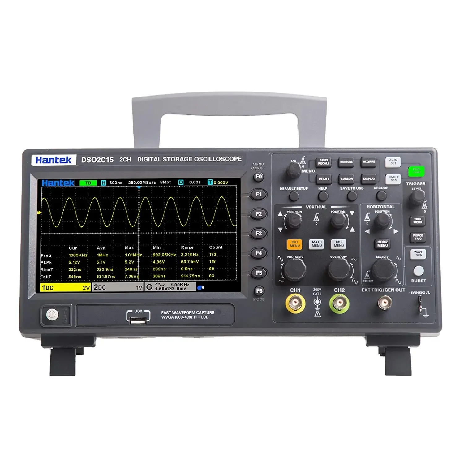 Multi-function Storage Oscilloscope DSO2C15 Dual Channel 150MHz 1GSa/s Handheld Digital Oscilloscope
Multi-function Storage Oscilloscope DSO2C15 Dual Channel 150MHz 1GSa/s Handheld Digital Oscilloscope