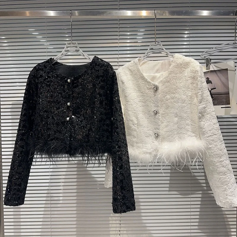 Women's High-Quality Autumn New Ostrich Hair Glitter Temperament Celebrity Round Neck Short Jacket Coat
Women's High-Quality Autumn New Ostrich Hair Glitter Temperament Celebrity Round Neck Short Jacket Coat