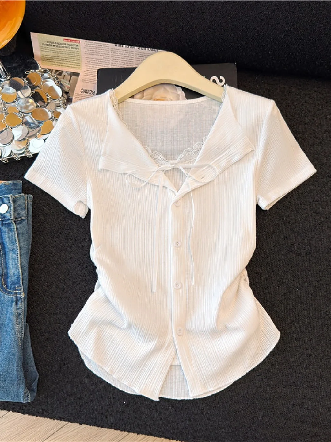 Princess Style Lace Splice Short Sleeve T-Shirt Women's Pure Desire Slimming Design Top Waist-Cinching Summer New Arrival
Princess Style Lace Splice Short Sleeve T-Shirt Women's Pure Desire Slimming Design Top Waist-Cinching Summer New Arrival