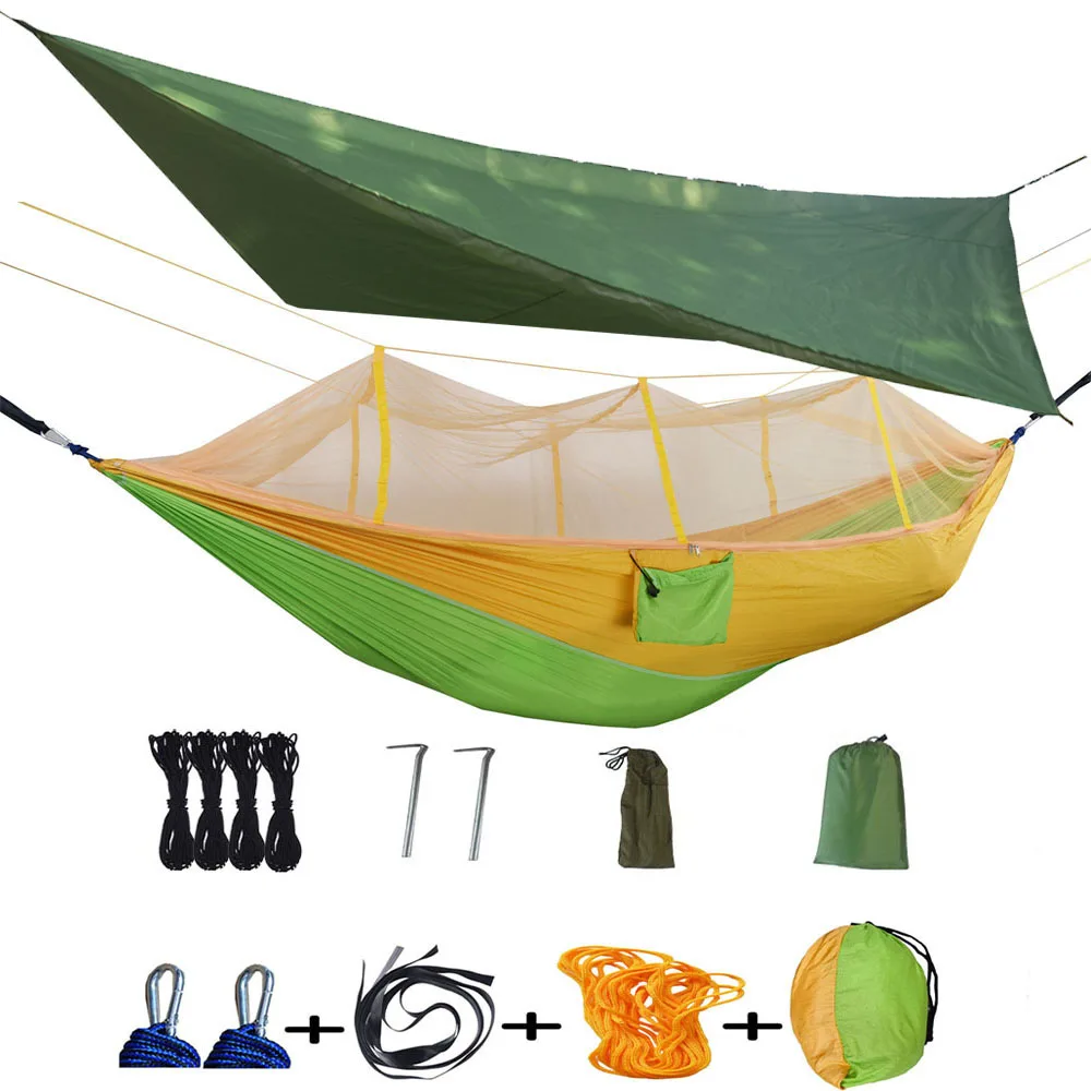 New Outdoor Double Camping Hammock with Mosquito Net Rain Fly Tarp Lightweight Parachute Hammocks Long-distance Travel 260x140cm
New Outdoor Double Camping Hammock with Mosquito Net Rain Fly Tarp Lightweight Parachute Hammocks Long-distance Travel 260x140cm