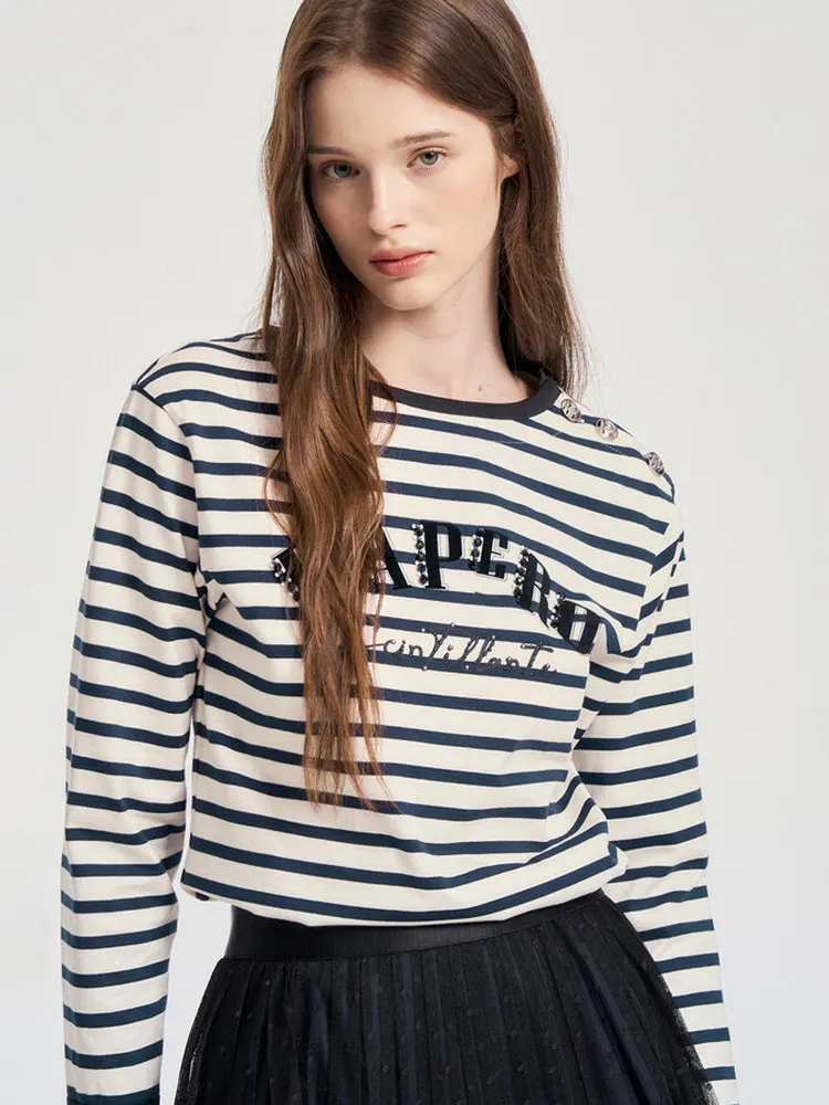 Модная корейская футболка с длинным рукавом, в полоску, с буквенным принтом, свободного кроя, повседневный топ для женщин, из хлопкового материала
Модная корейская футболка с длинным рукавом, в полоску, с буквенным принтом, свободного кроя, повседневный топ для женщин, из хлопкового материала