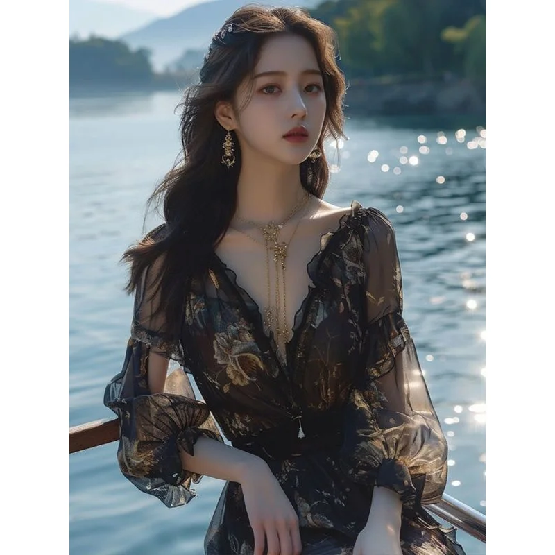 Tea Break French Style Black Chiffon Dress Spring Summer Women2025New Style Women's Super Beautiful Niche Design Floral Dress
Tea Break French Style Black Chiffon Dress Spring Summer Women2025New Style Women's Super Beautiful Niche Design Floral Dress