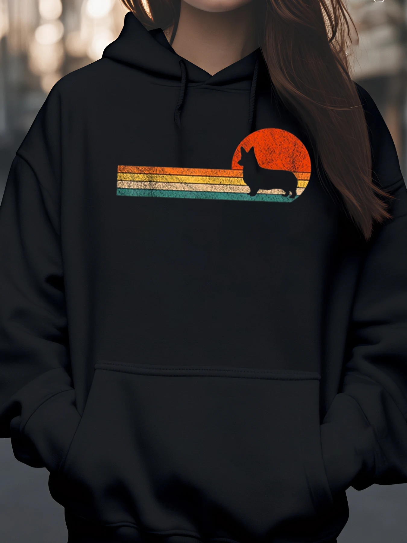 Толстовка с капюшоном в полоску Corgi Sunset, осенне-зимняя повседневная одежда для женщин
Толстовка с капюшоном в полоску Corgi Sunset, осенне-зимняя повседневная одежда для женщин
