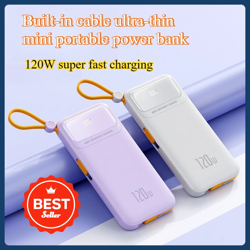 120W Super Fast Charging Power Bank with Built-in Cable Lightweight and Mini 20000mAh Portable Power Bank
120W Super Fast Charging Power Bank with Built-in Cable Lightweight and Mini 20000mAh Portable Power Bank