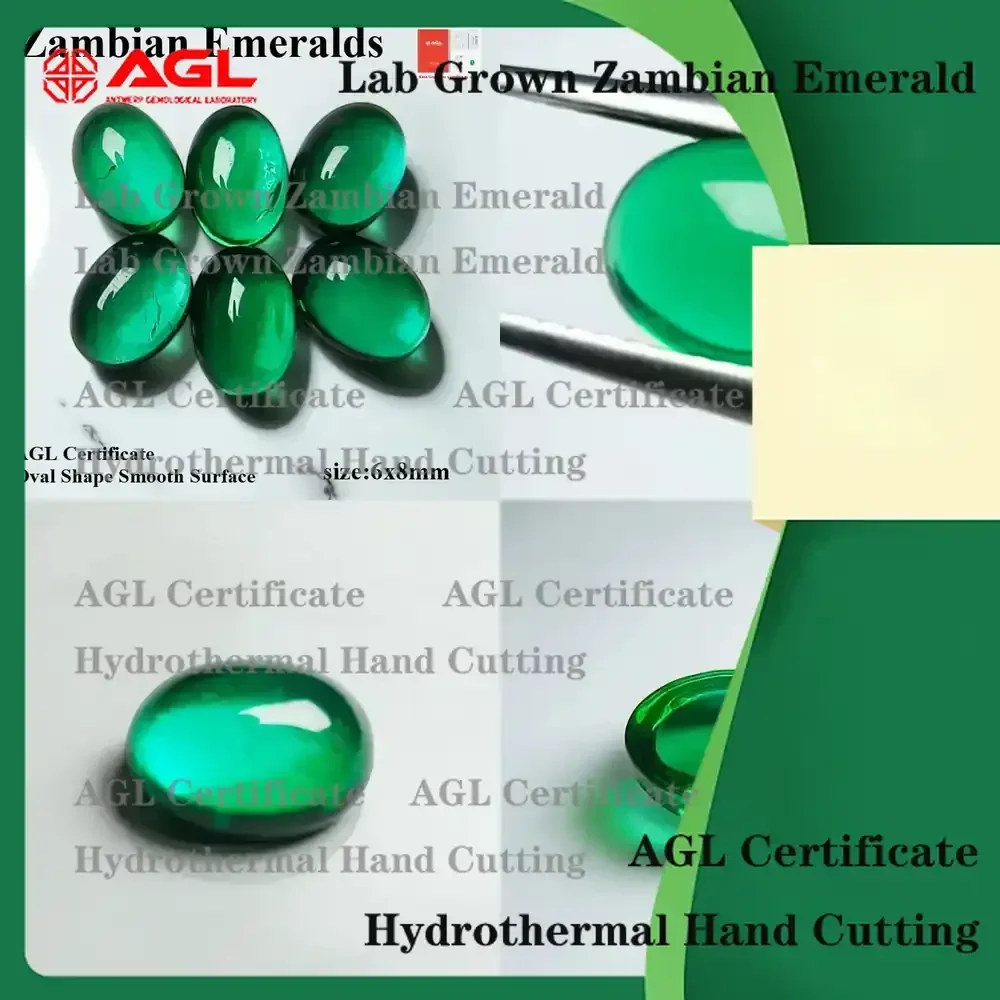 Lab Grown Zambian Emeralds for Jewelry Making Oval Cut Smooth Surface with Natural Inclusions Cracks AGL Certified Lab
Lab Grown Zambian Emeralds for Jewelry Making Oval Cut Smooth Surface with Natural Inclusions Cracks AGL Certified Lab