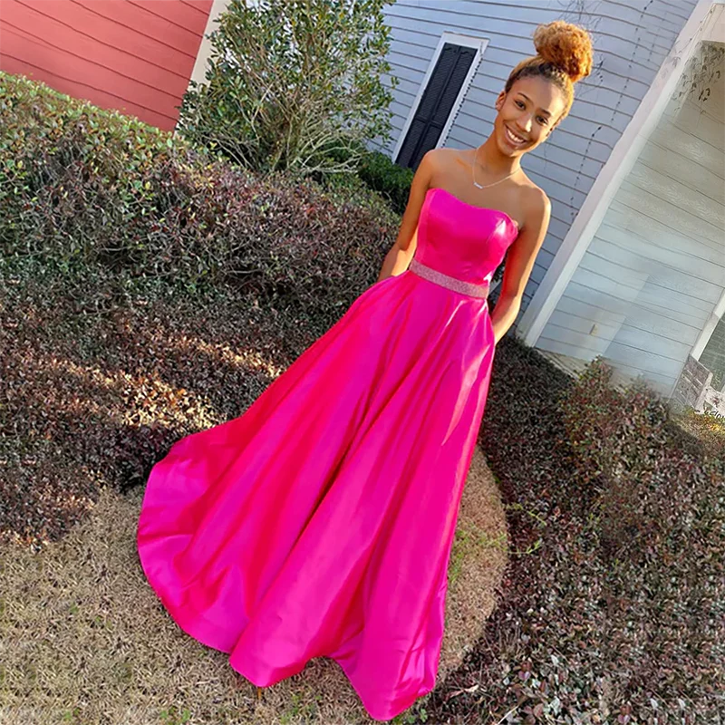 BLUE Prom Dress Elegant A-line Satin Beaded Waist Evening Gown with Pockets Strapless Sweep Train Vestido De Noche for Women
BLUE Prom Dress Elegant A-line Satin Beaded Waist Evening Gown with Pockets Strapless Sweep Train Vestido De Noche for Women