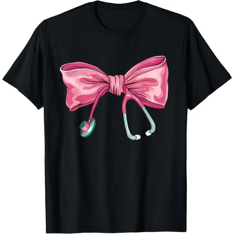 Women's Nurse T-shirt Cute Pink Bowknot Graphic Tee Stethoscope Print Tops Doctor Medical Gifts
Women's Nurse T-shirt Cute Pink Bowknot Graphic Tee Stethoscope Print Tops Doctor Medical Gifts