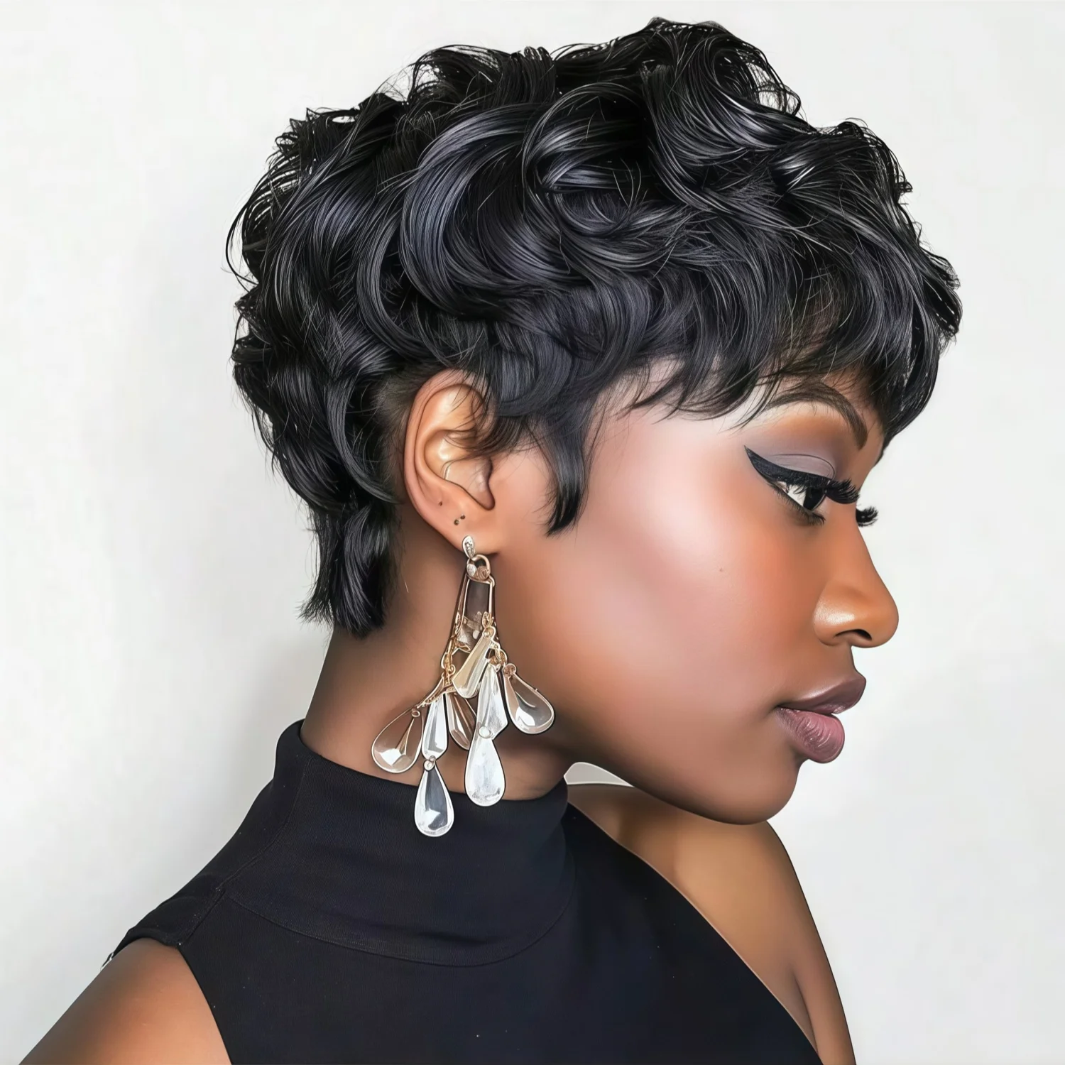 Little elf cut wig with bangs short curly hair for women, black mixed with silver deep wave short little elf synthetic wig
Little elf cut wig with bangs short curly hair for women, black mixed with silver deep wave short little elf synthetic wig