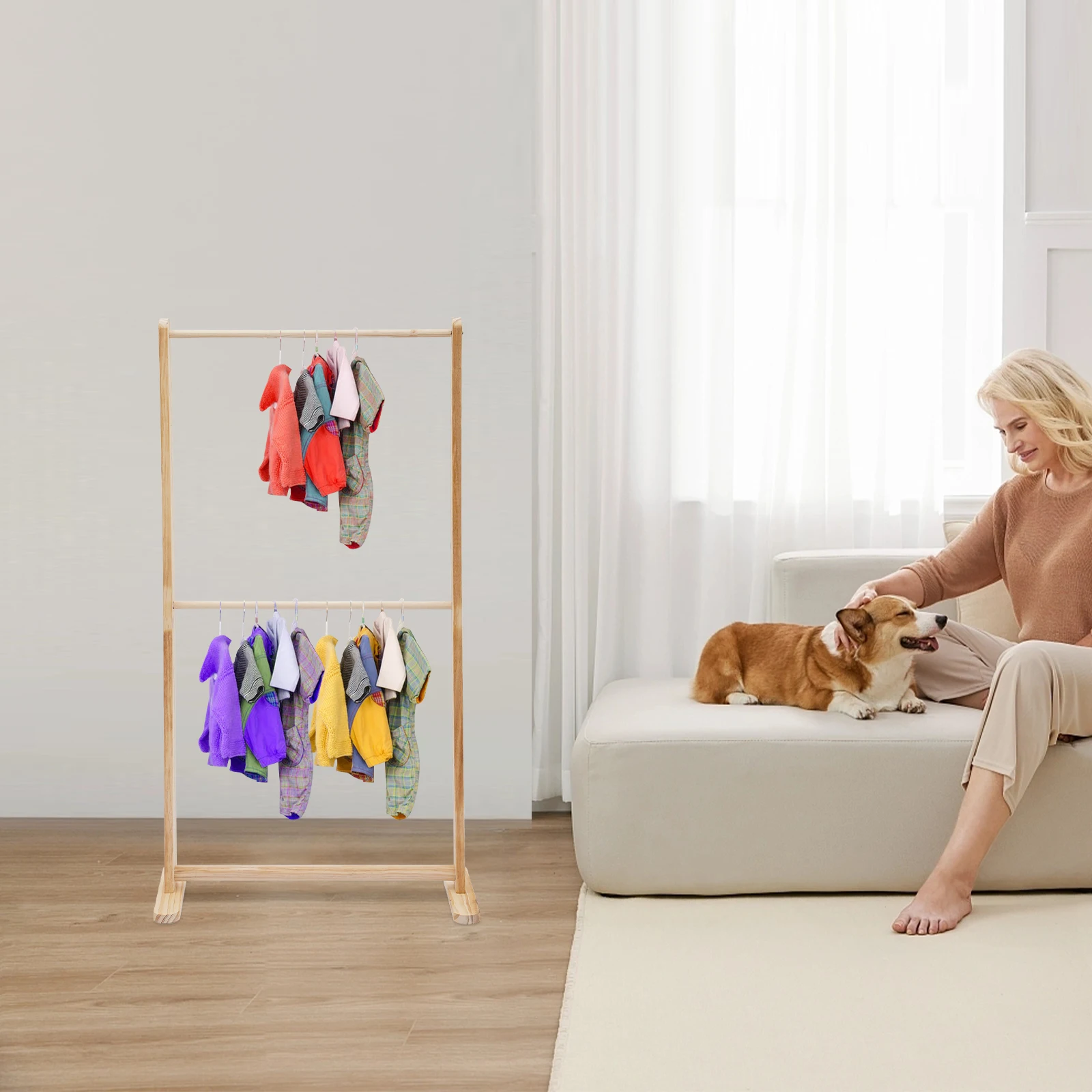 56.5*24*110cm 2-Tier Retail Garment Display Stand, Pet Clothing Display Stand, Garment Rack, Solid Wood, Capacity 5kg/11.02 lbs
56.5*24*110cm 2-Tier Retail Garment Display Stand, Pet Clothing Display Stand, Garment Rack, Solid Wood, Capacity 5kg/11.02 lbs