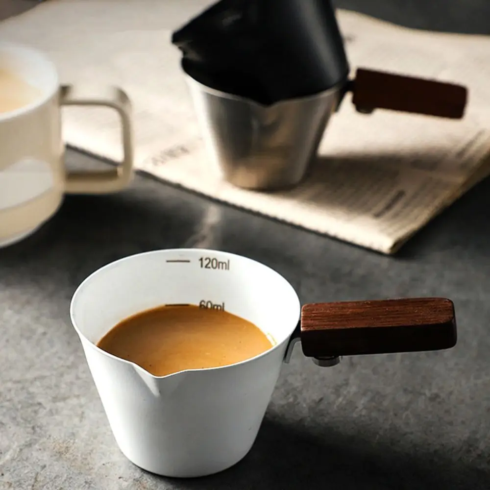 304 Stainless Steel Espresso Measuring Cup Thicken Wood Handle Scaled Coffee Pouring Cup Comfortable Grip Spout Mouth
304 Stainless Steel Espresso Measuring Cup Thicken Wood Handle Scaled Coffee Pouring Cup Comfortable Grip Spout Mouth