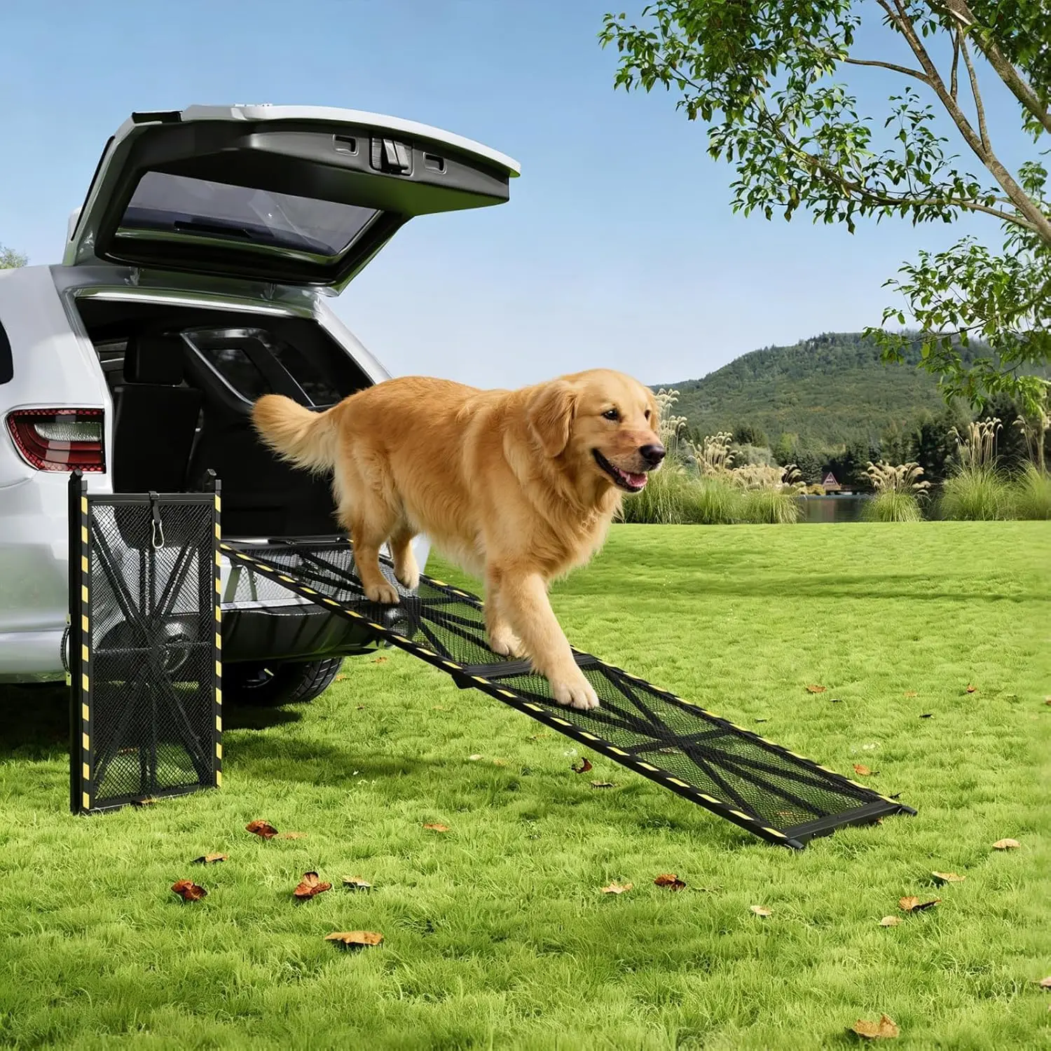 Safe Access Steel Dog Ramp for Cars, SUVs, Trucks & RVs – Collapsible Design, Non-Slip Mesh – Ideal for Large & Senior Dogs – Easy Carry Handle – Size: 63×17in – Color: Black
Safe Access Steel Dog Ramp for Cars, SUVs, Trucks & RVs – Collapsible Design, Non-Slip Mesh – Ideal for Large & Senior Dogs – Easy Carry Handle – Size: 63×17in – Color: Black