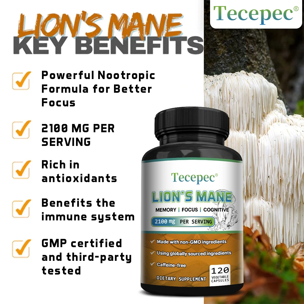 Lion's Mane Mushroom Capsules with Reishi, Ginkgo Biloba, Brain Supplement for Memory, Focus, Stress Relief & Immune Health
Lion's Mane Mushroom Capsules with Reishi, Ginkgo Biloba, Brain Supplement for Memory, Focus, Stress Relief & Immune Health