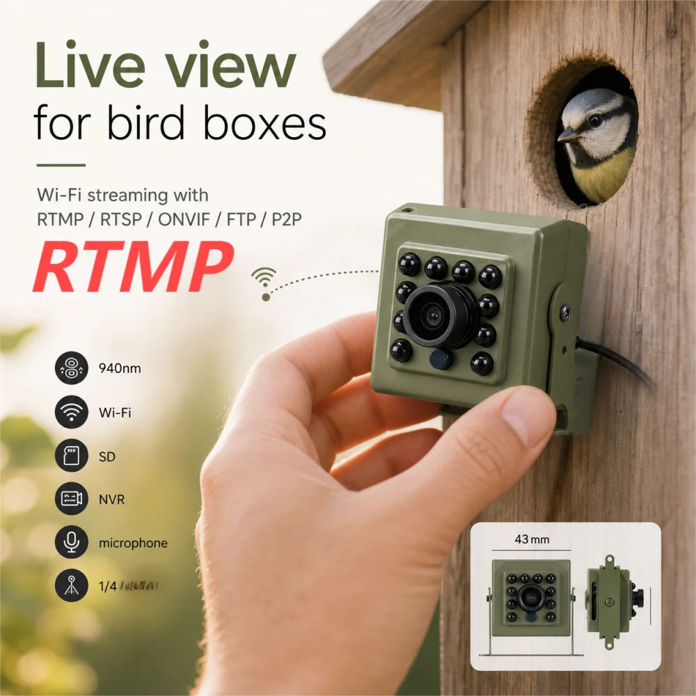 Green Wifi Bird Box Camera Kit RTMP Live Audio 4K 8MP IR CUT Night Vision RTSP FTP Mini IP IPC Pet Nest Bird Watching CCTV
Green Wifi Bird Box Camera Kit RTMP Live Audio 4K 8MP IR CUT Night Vision RTSP FTP Mini IP IPC Pet Nest Bird Watching CCTV