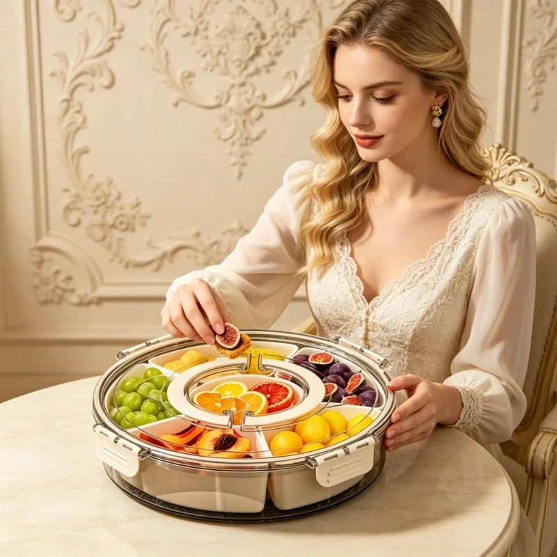 Rotating Snack Spinner Serving Tray Clear Divided with Lid and Handle Portable Snackle Box for Fruits Snacks Veggies Charcuterie
Rotating Snack Spinner Serving Tray Clear Divided with Lid and Handle Portable Snackle Box for Fruits Snacks Veggies Charcuterie