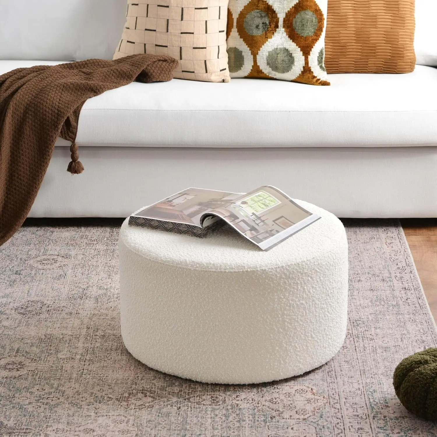 Modern Round Boucle Upholstered Ottoman with Soft Padded Seat, Multi-Functional Sofa Footrest, Side Table, Extra, Customized
Modern Round Boucle Upholstered Ottoman with Soft Padded Seat, Multi-Functional Sofa Footrest, Side Table, Extra, Customized