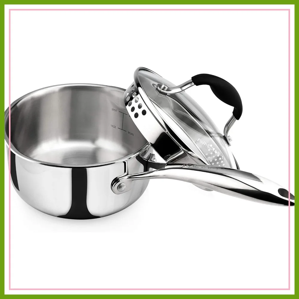Tri-Ply Stainless Steel Saucepan with Glass Strainer Lid, 1.5 Quart, Multipurpose Sauce Pot
Tri-Ply Stainless Steel Saucepan with Glass Strainer Lid, 1.5 Quart, Multipurpose Sauce Pot