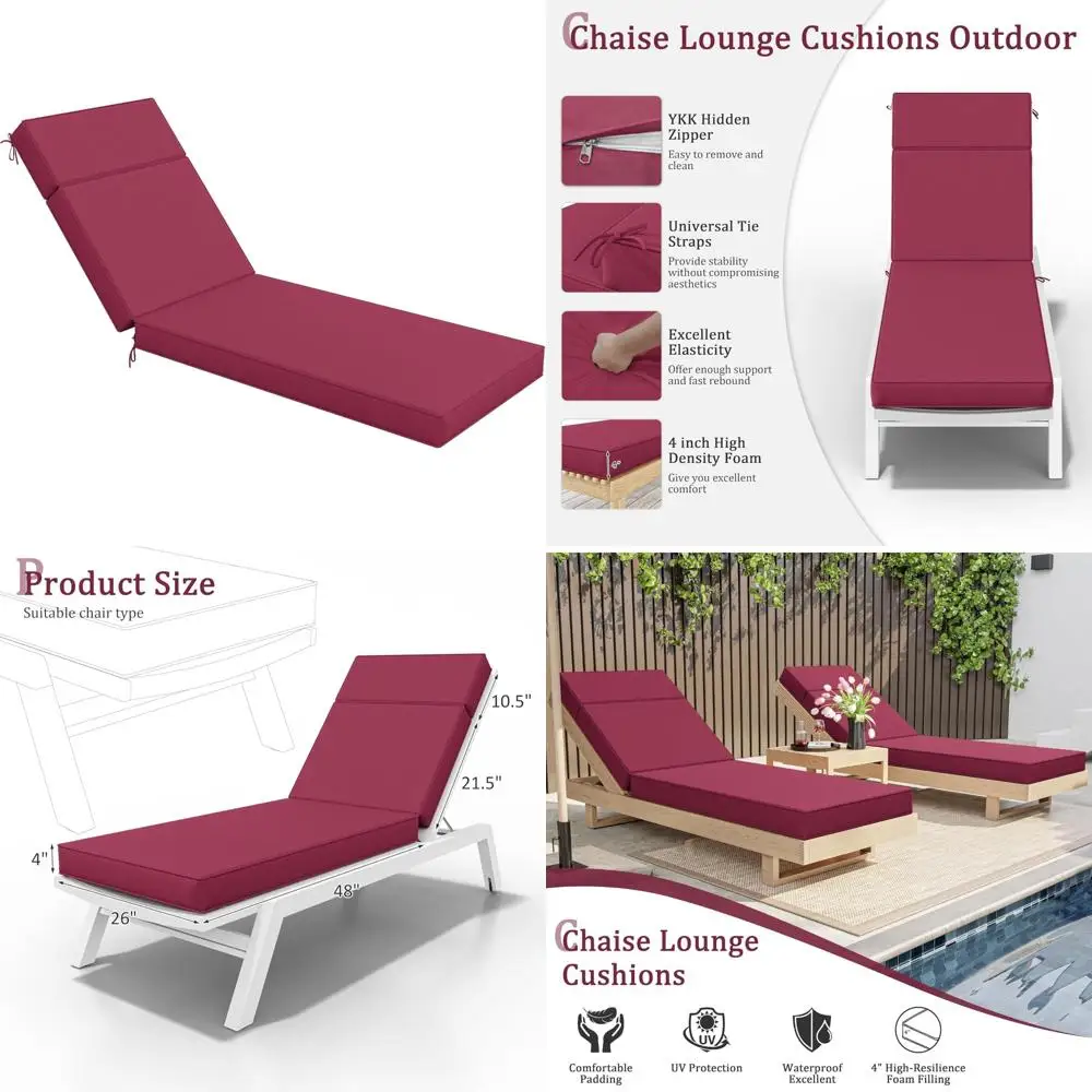 Outdoor High-Density Foam Chaise Lounge Cushions - 80x26x4 Waterproof Tie-on Cushions for Patio Furniture
Outdoor High-Density Foam Chaise Lounge Cushions - 80x26x4 Waterproof Tie-on Cushions for Patio Furniture