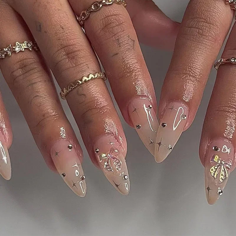 24 Pcs Rhinestone Silver Star Self-adhesive Fake Nails Adhesive Press on Nails Set Long Artificial Almond 3d Bow False Nails Art
24 Pcs Rhinestone Silver Star Self-adhesive Fake Nails Adhesive Press on Nails Set Long Artificial Almond 3d Bow False Nails Art