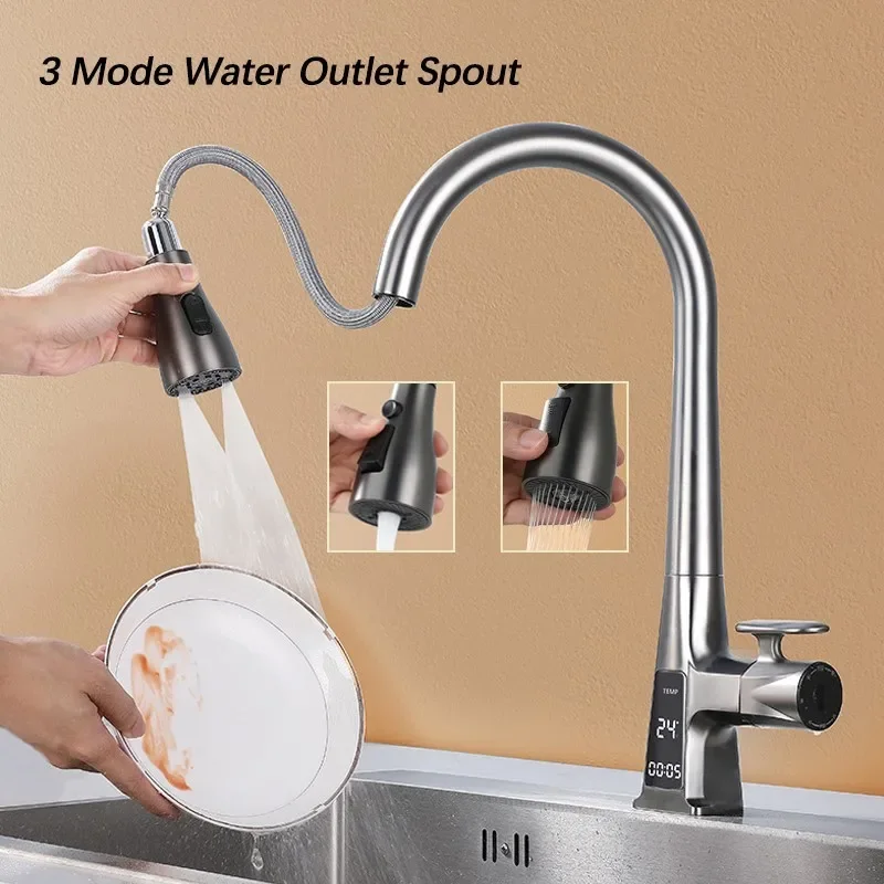 Pull Out Kitchen Faucet Sensor Touchless Digital Display Water Mixer Tap Hot and Cold Water Three Modes Spout Sink Faucet
Pull Out Kitchen Faucet Sensor Touchless Digital Display Water Mixer Tap Hot and Cold Water Three Modes Spout Sink Faucet