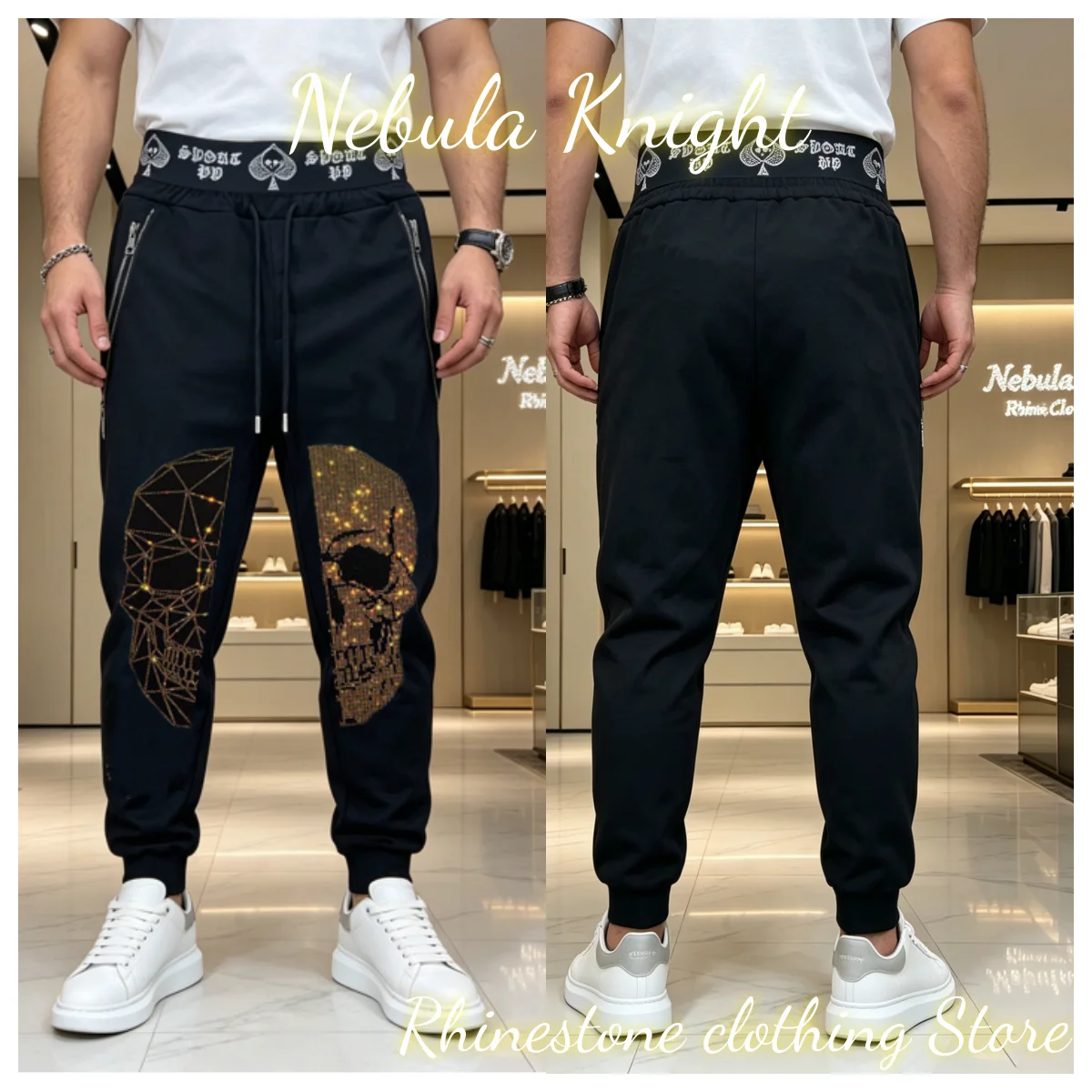 Trendy Male Daily Streetwear Trousers Rhinestone Decor Elastic Waist Zipper Pocket Soft Casual Summer Sweat Jogger Pants
Trendy Male Daily Streetwear Trousers Rhinestone Decor Elastic Waist Zipper Pocket Soft Casual Summer Sweat Jogger Pants