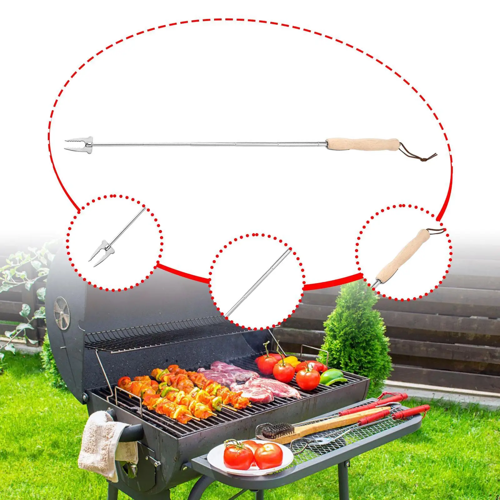 Telescopic Barbecue Fork Wood Handle Stainless Steel Roasting Stick BBQ Skewer for Campfire Fire Pit Cooking
Telescopic Barbecue Fork Wood Handle Stainless Steel Roasting Stick BBQ Skewer for Campfire Fire Pit Cooking