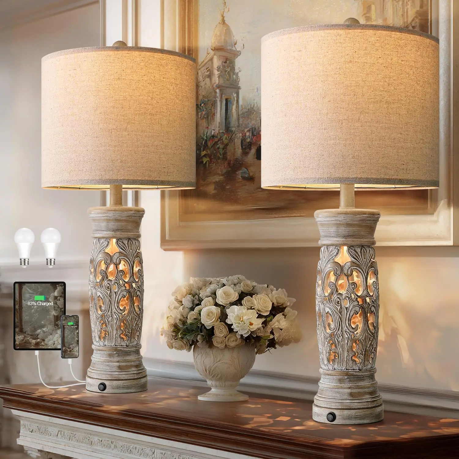 Набор из 2-х настольных ламп в деревенском стиле 27,25 дюйма - винтажные прикроватные лампы с ночником и USB-портами, лампочки в комплекте
Набор из 2-х настольных ламп в деревенском стиле 27,25 дюйма - винтажные прикроватные лампы с ночником и USB-портами, лампочки в комплекте