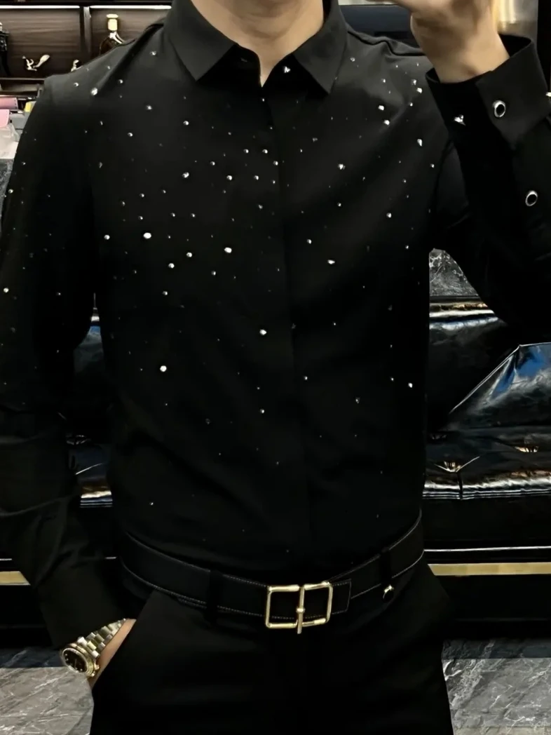 New Spring Autumn Men's Casual Long Sve irt Faionable Comfortable Diamond Studded Slim Fit Button down Urban Sle
New Spring Autumn Men's Casual Long Sve irt Faionable Comfortable Diamond Studded Slim Fit Button down Urban Sle
