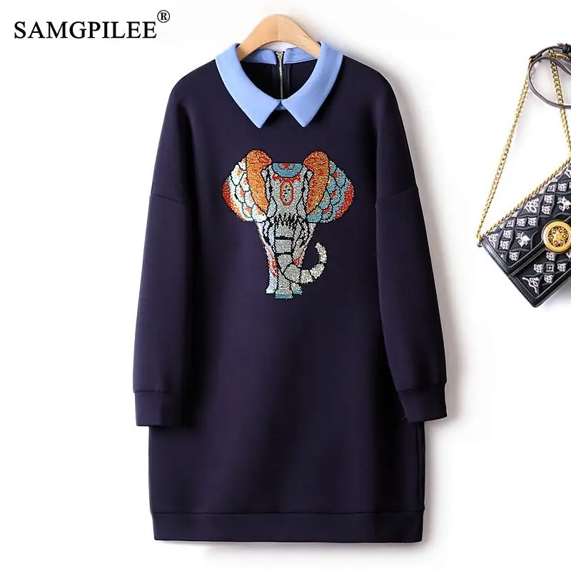 European Space Cotton Dresses For Women 2022 Autumn Winter Doll Collar Heavy Industry Hot Drilling Animal Loose Sweater Dress
European Space Cotton Dresses For Women 2022 Autumn Winter Doll Collar Heavy Industry Hot Drilling Animal Loose Sweater Dress