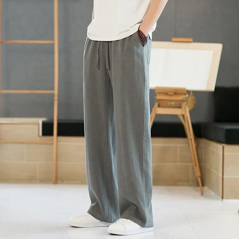 Men Solid Color Drawstring Waist Wide Leg Pants Casual Loose Linen Blended Long Trousers For Male
Men Solid Color Drawstring Waist Wide Leg Pants Casual Loose Linen Blended Long Trousers For Male