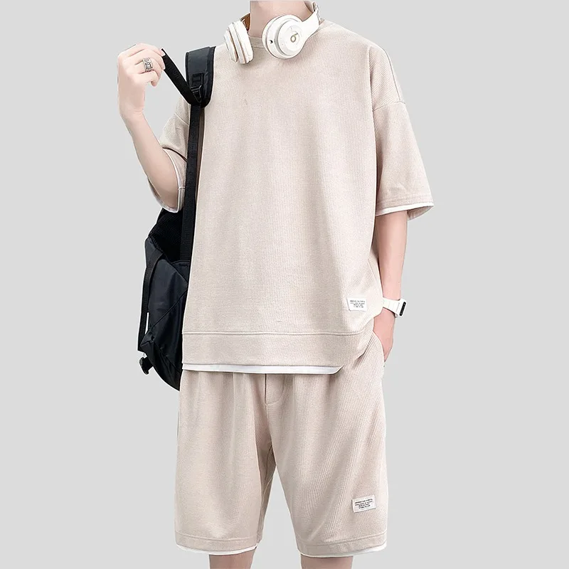 Men Waffle Fabric Fake Two Piece T Shirt Shorts Set Loose Harajuku Casual Summer Two Piece Outfit
Men Waffle Fabric Fake Two Piece T Shirt Shorts Set Loose Harajuku Casual Summer Two Piece Outfit