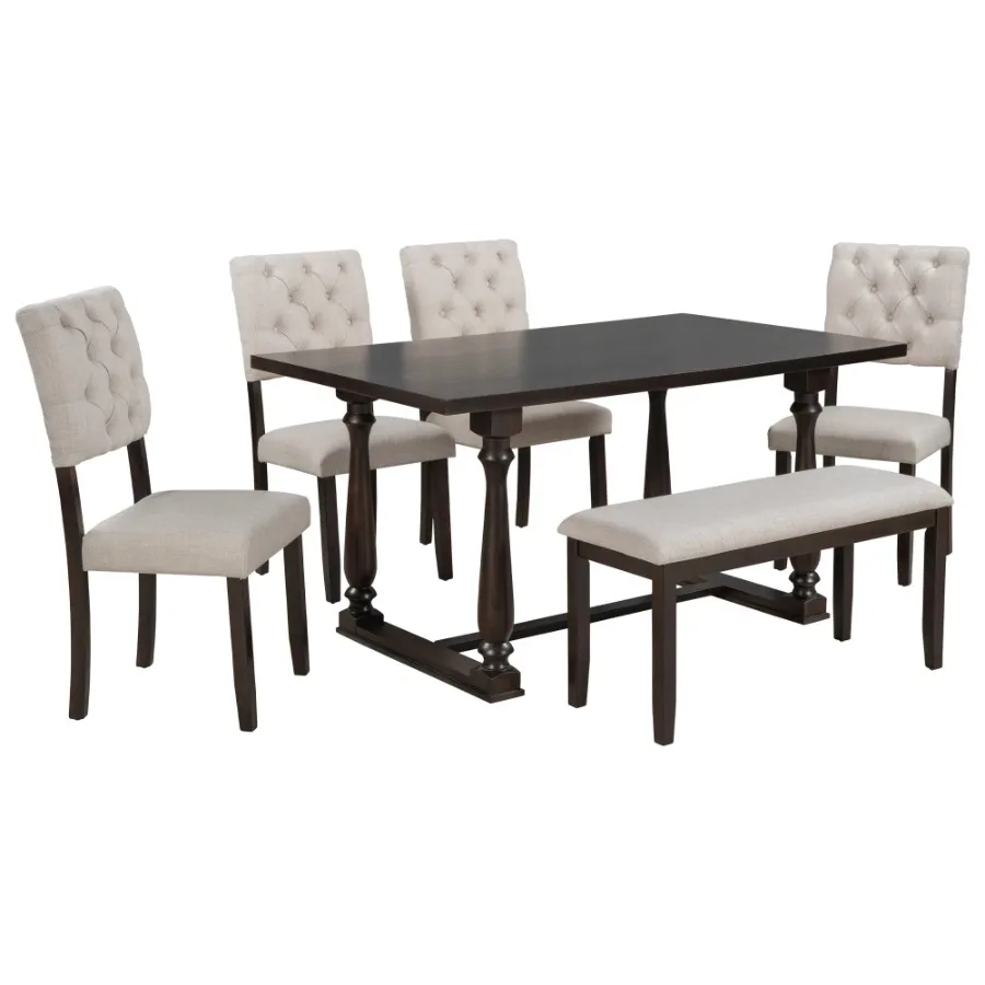 TREXM 6-Piece Dining Table and Chair Set with Special-shaped Legs and Foam-covered Seat BacksandCushions for Dining Room Espres
TREXM 6-Piece Dining Table and Chair Set with Special-shaped Legs and Foam-covered Seat BacksandCushions for Dining Room Espres