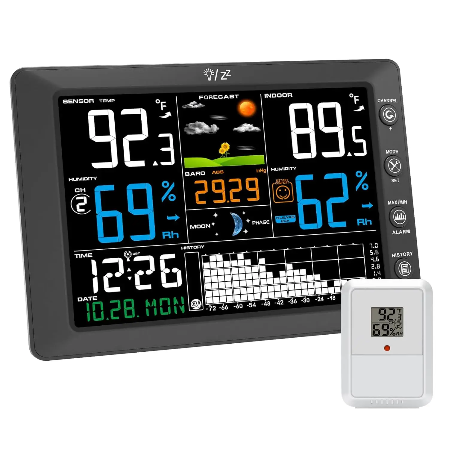 Weather Station Wireless Thermometer with Digital Clock Home Large Display Barometer Weather Forecast Adjustable Backlight
Weather Station Wireless Thermometer with Digital Clock Home Large Display Barometer Weather Forecast Adjustable Backlight