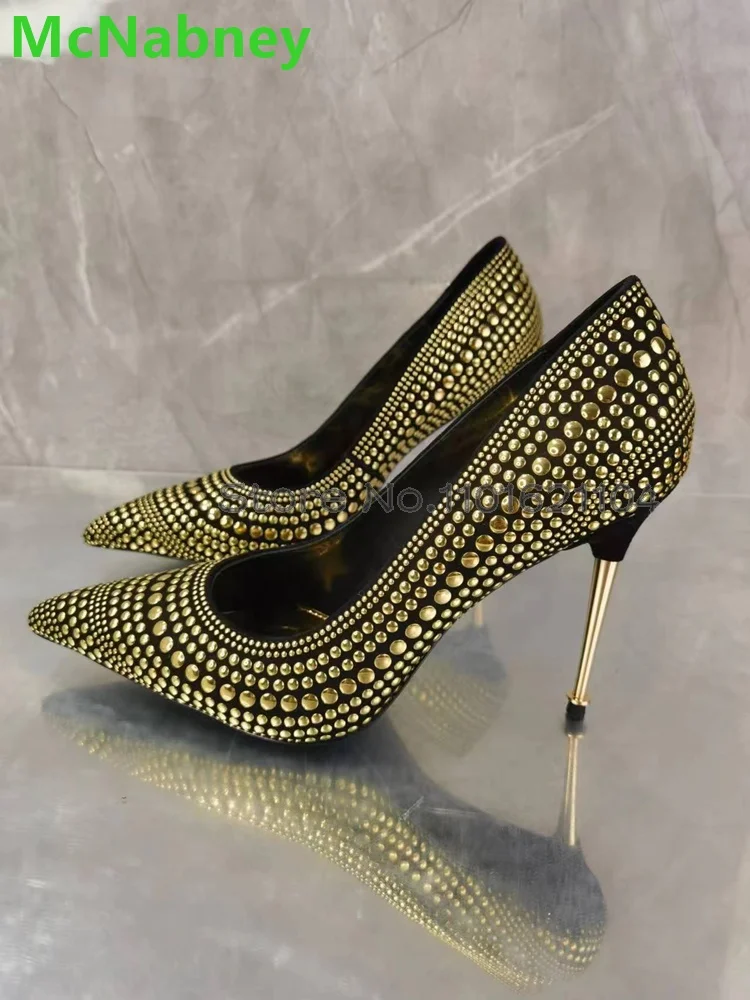Metal Thin High Heel Luxury Pumps For Female Women 2024 New Pointed Toe Gold Rivet Slip-on Fashion Shallow Elegant Sexy Footwear
Metal Thin High Heel Luxury Pumps For Female Women 2024 New Pointed Toe Gold Rivet Slip-on Fashion Shallow Elegant Sexy Footwear