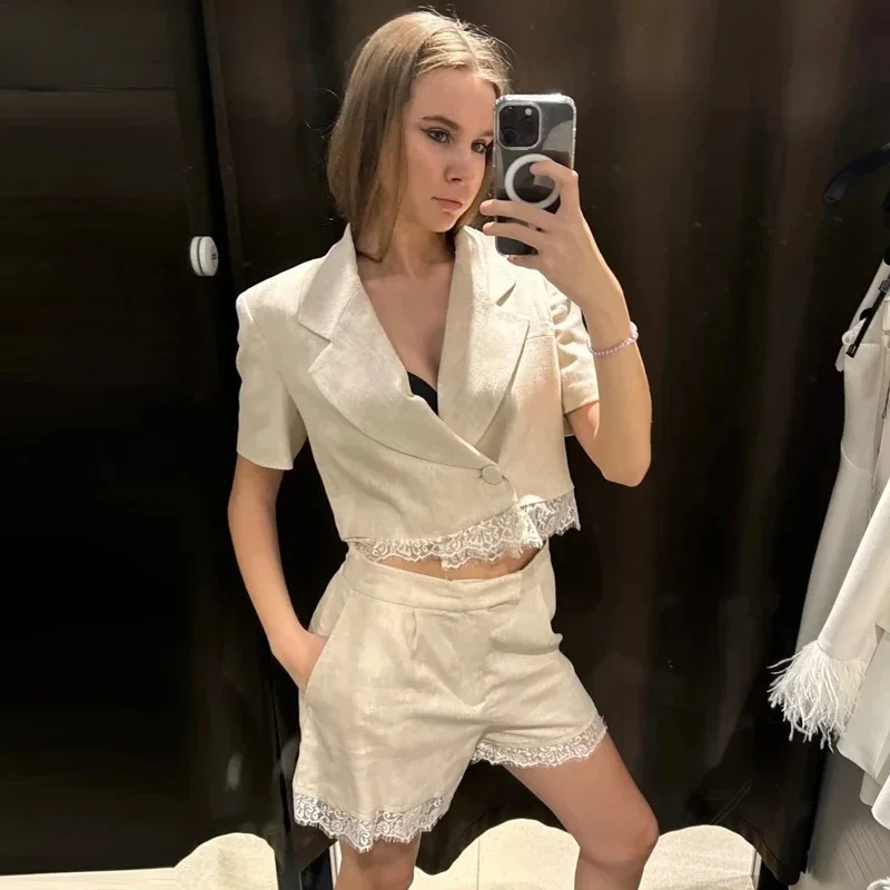 Khaki Lace Shorts Sets Women's Suit Summer 2026 Casual Crop Asymmetric Button Blazer Woman 2 Piece Set Mid Waist Shorts Set
Khaki Lace Shorts Sets Women's Suit Summer 2026 Casual Crop Asymmetric Button Blazer Woman 2 Piece Set Mid Waist Shorts Set