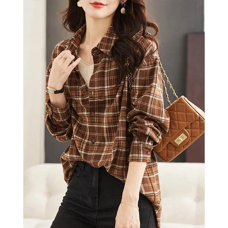 Retro Lapel Three-dimensional Brushed Shirt Women's New Loose Long-Sleeved Plaid Layer Top
Retro Lapel Three-dimensional Brushed Shirt Women's New Loose Long-Sleeved Plaid Layer Top