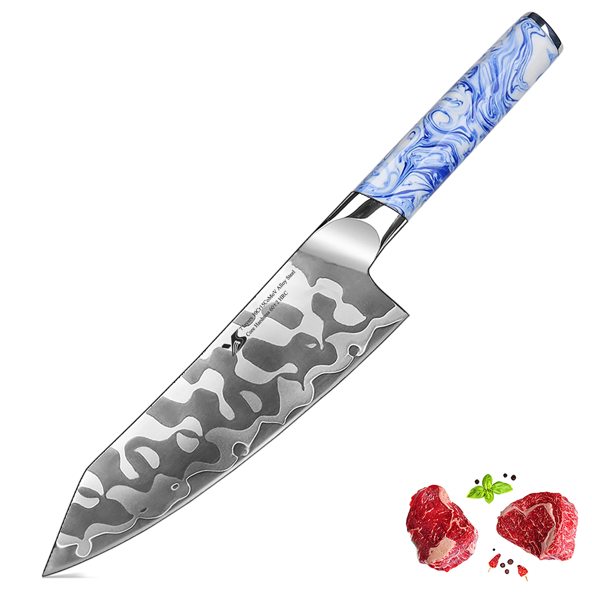 BIGSUNNY 7 Layer 10CR15COMOV Clad Steel Professional 7 Inch Santoku Knife with Resin Porcelain Pattern Resin Handle
BIGSUNNY 7 Layer 10CR15COMOV Clad Steel Professional 7 Inch Santoku Knife with Resin Porcelain Pattern Resin Handle