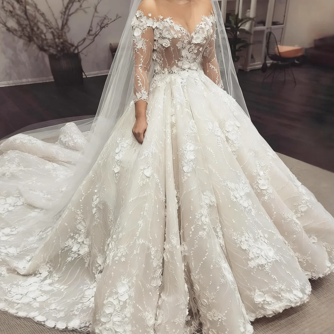 Sexy Long Sleeve 3D Flowers Ball Gown Wedding Dress Sweetheart Princess Bride Gown Customized Vestido De Noiva
Sexy Long Sleeve 3D Flowers Ball Gown Wedding Dress Sweetheart Princess Bride Gown Customized Vestido De Noiva