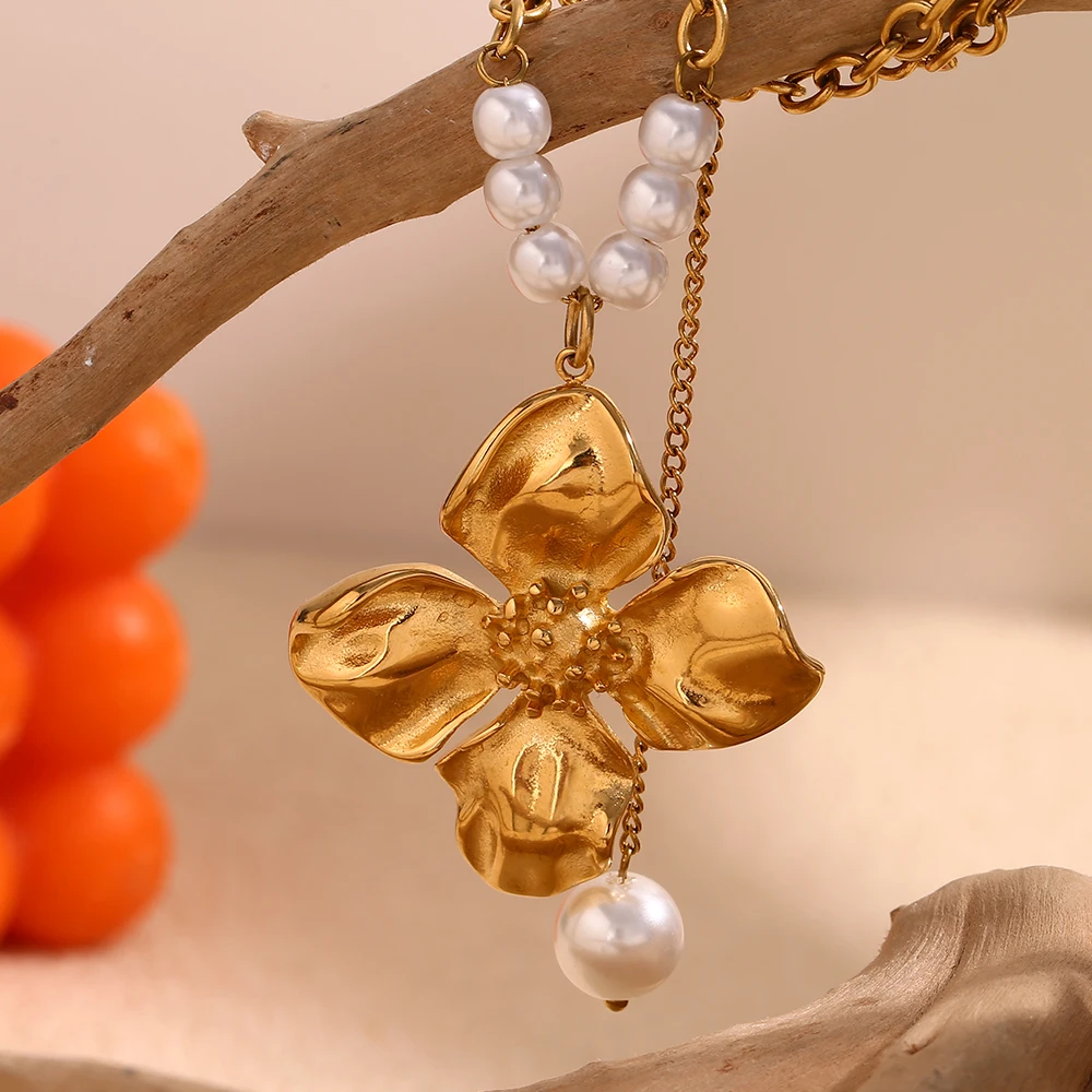 E.B.belle Imitation Pearl Beads Flower Pendant Necklace Stainless Steel Gold Plated Elegant Lady Jewelry Charm Hypoallergenic
E.B.belle Imitation Pearl Beads Flower Pendant Necklace Stainless Steel Gold Plated Elegant Lady Jewelry Charm Hypoallergenic