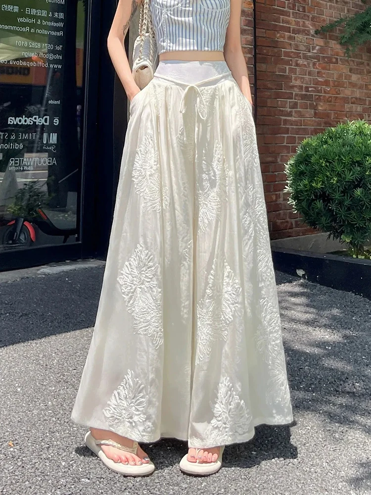 Elegant Chic Wide Leg Pant Women Loose High Waist Fashion Sweet Trousers Summer Female Ins Embroidery Casual Lace Up Pants New
Elegant Chic Wide Leg Pant Women Loose High Waist Fashion Sweet Trousers Summer Female Ins Embroidery Casual Lace Up Pants New
