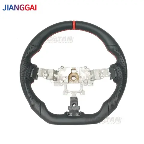 Full Leather Steering Wheel Round-Top Flat-Bottom Red Stitching For Mazda RX8 2008-2010 Perforated Leather Steering Wheel