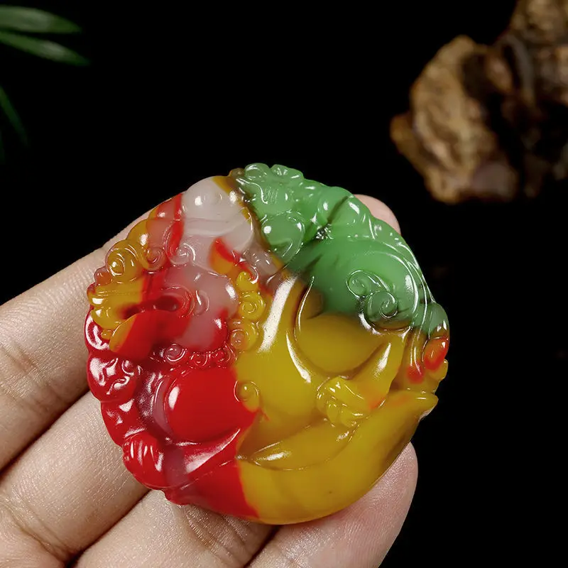 Natural Colorful Jade Ingot Kirin Pendant Popular Joker Pendant for Men and Women.
Natural Colorful Jade Ingot Kirin Pendant Popular Joker Pendant for Men and Women.