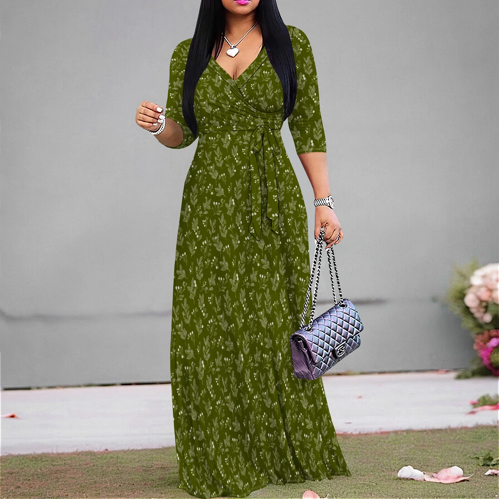 Green Leaf Print Maxi Dress for Women V Neck Wrap Waist Casual Long Dress S-3XL Spring Holiday Office Wear
Green Leaf Print Maxi Dress for Women V Neck Wrap Waist Casual Long Dress S-3XL Spring Holiday Office Wear